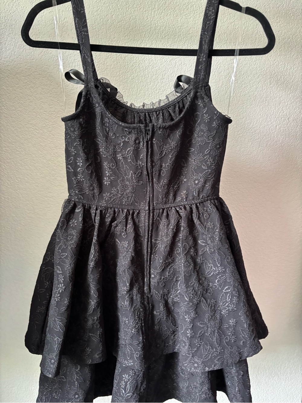 Trixxi Black Floral Jacquard Party Dress with Ribbon Straps - Picture 2 of 3